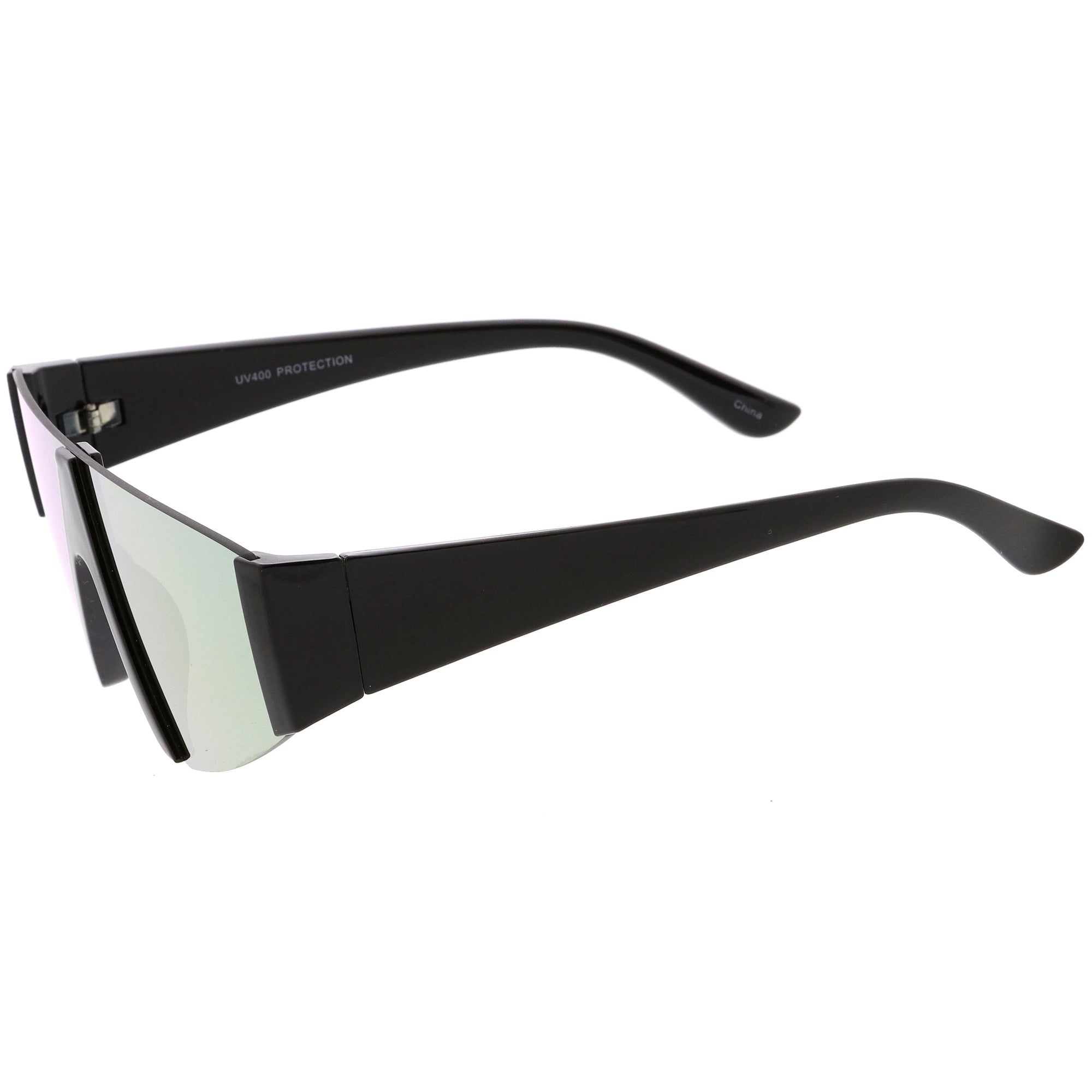 Modern Flat Top Blade Cut Color Mirrored Lens Shield Sunglasses - zeroUV