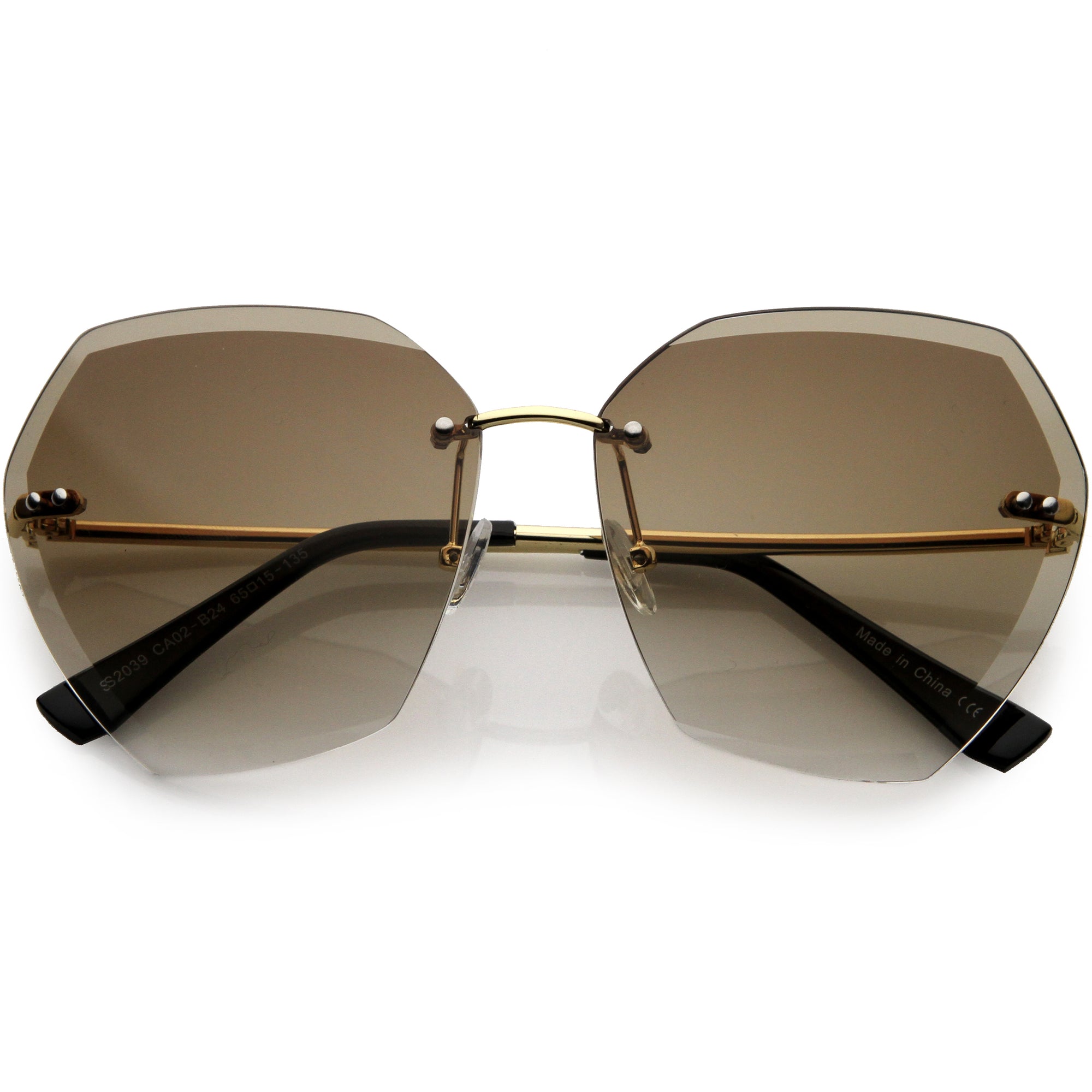 Oversize Rimless Beveled Gradient Lens Geometric Sunglasses - zeroUV