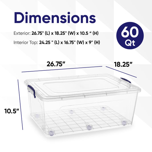 Superio 602 Storage Container 62 qt Clear with Blue Handles