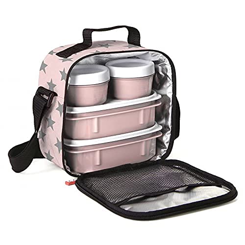 Superio Insulated Lunch Bag with Containers for Men/kids Reusable, Leak Proof Containers for Travel, and Beach, Grey Checked Small School Lunch Box