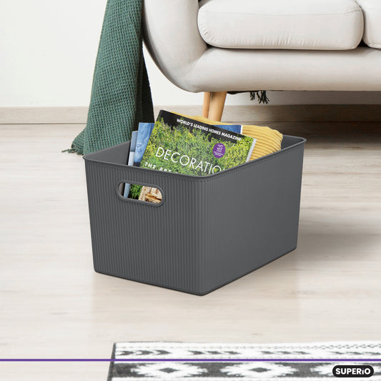 Superio Ribbed Plastic Storage Basket Organizer (4 Pack), 22 Liter Large  Stackable Closet Storage Bin for Shelf, Desk, Pantry – Store Toys, Clothes