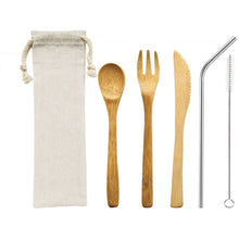 Load image into Gallery viewer, Bamboo Cutlery Set with Cleaning Brush and Pouch