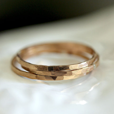 Set Of Three, Hammered-Copper Stacking Rings, Made From 16 Gauge Copper Wire,  Twisted By Ken, TBK020120