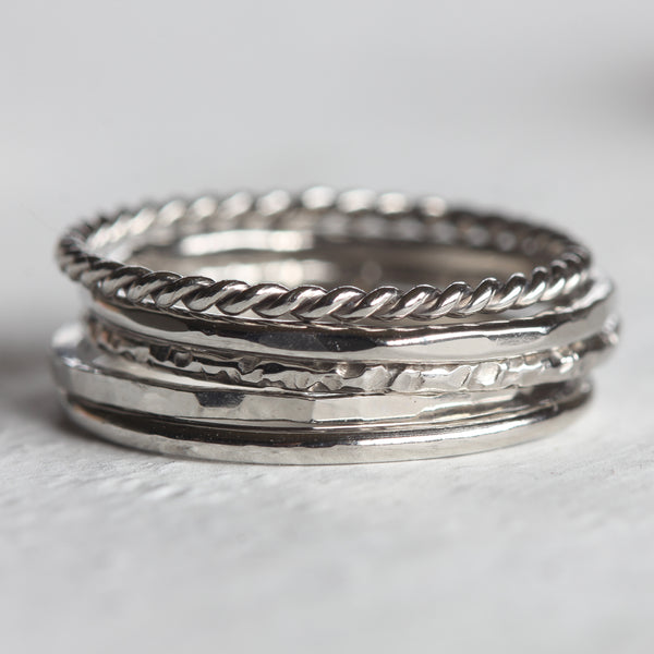 Platinum stacking rings set of 5 solid platinum rings – Praxis Jewelry