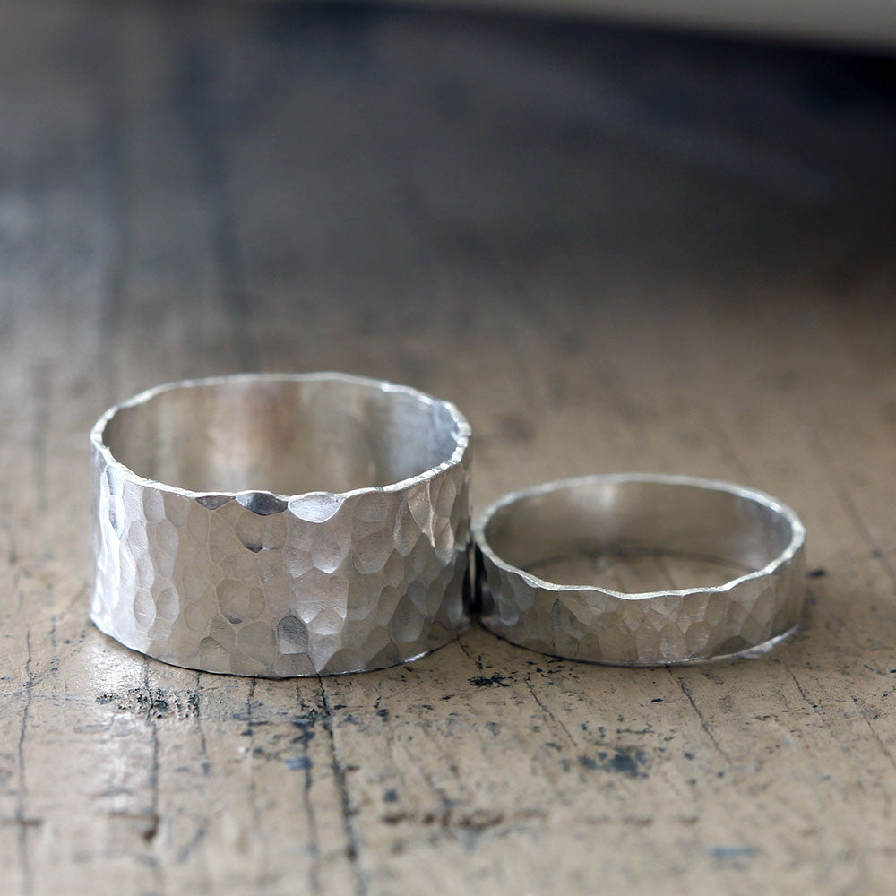 Wedding Ring Set Hammered Bands