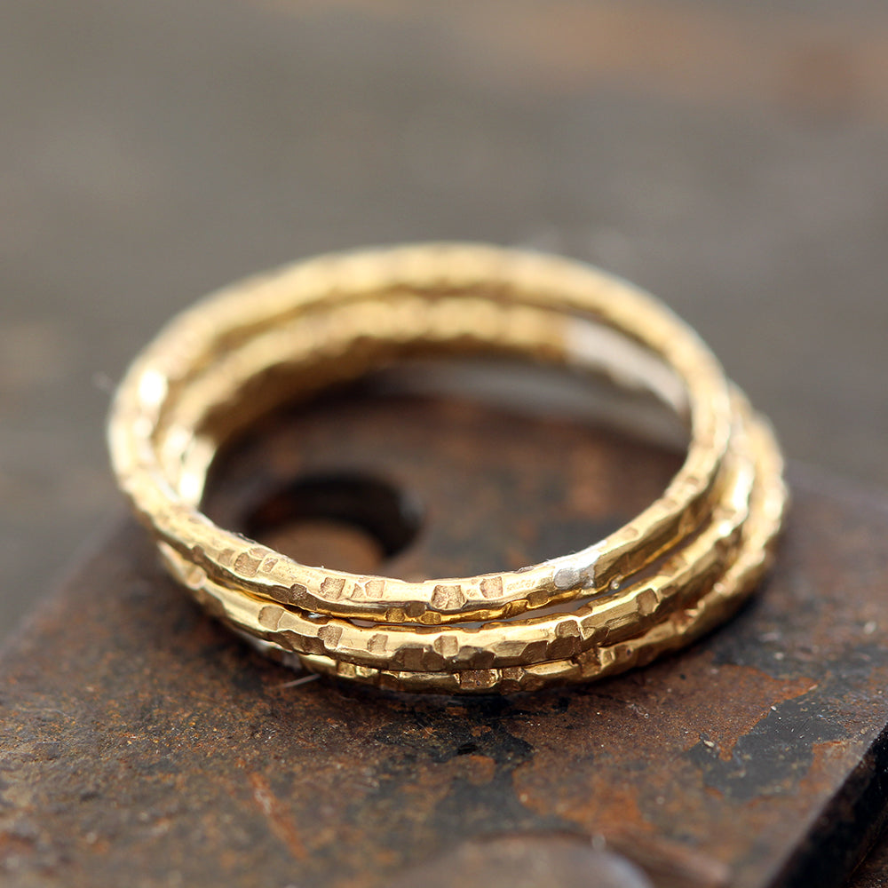 14k Gold Stacking Rings Textured set of 3 – Praxis Jewelry