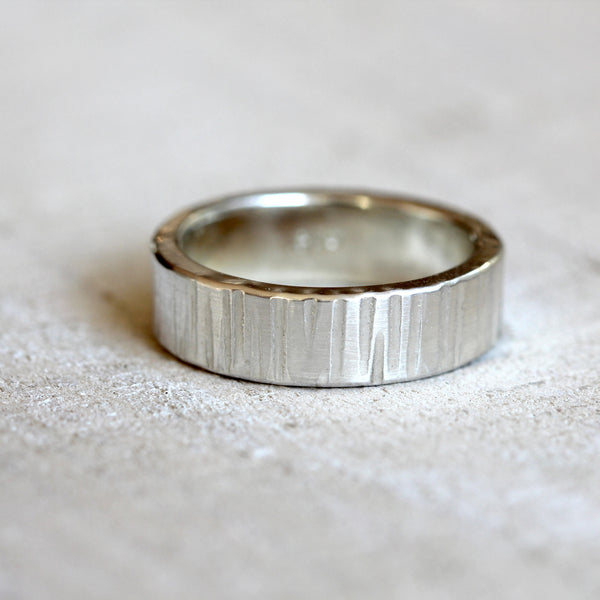 Wide Men's tree bark wedding ring – Praxis Jewelry