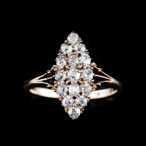 ダイヤモンド 18金  ナベット リング 指輪『スパークリングクラスター』英国アンティークス