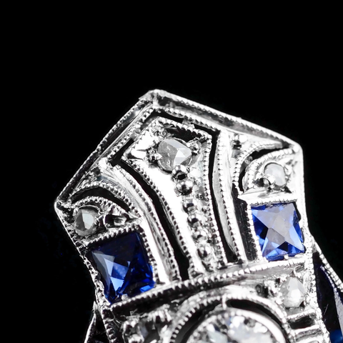 アール・デコ 18金 ダイヤモンド サファイヤ リング 指輪 - 英国アンティークス