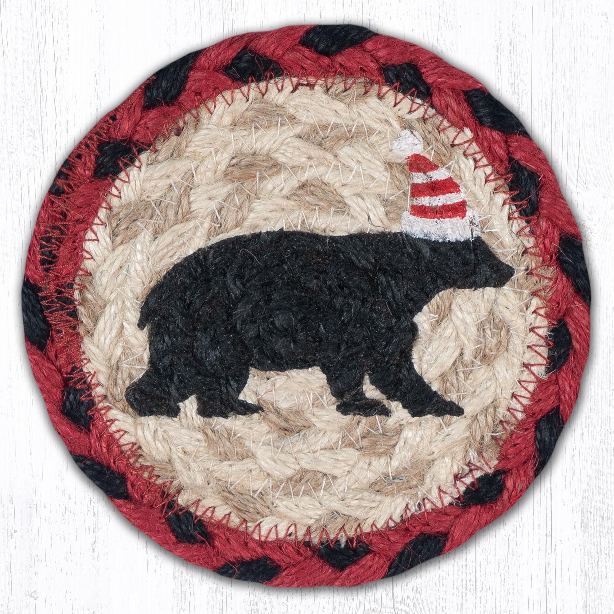 Earth Rugs鈩 IC-396 Bear Red Stripe Hat Printed Coaster 5"x5"