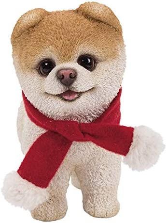 Pacific Giftware PT Short Hair Boo Dog with Red Christmas Scarf Decorative Resin Figurine