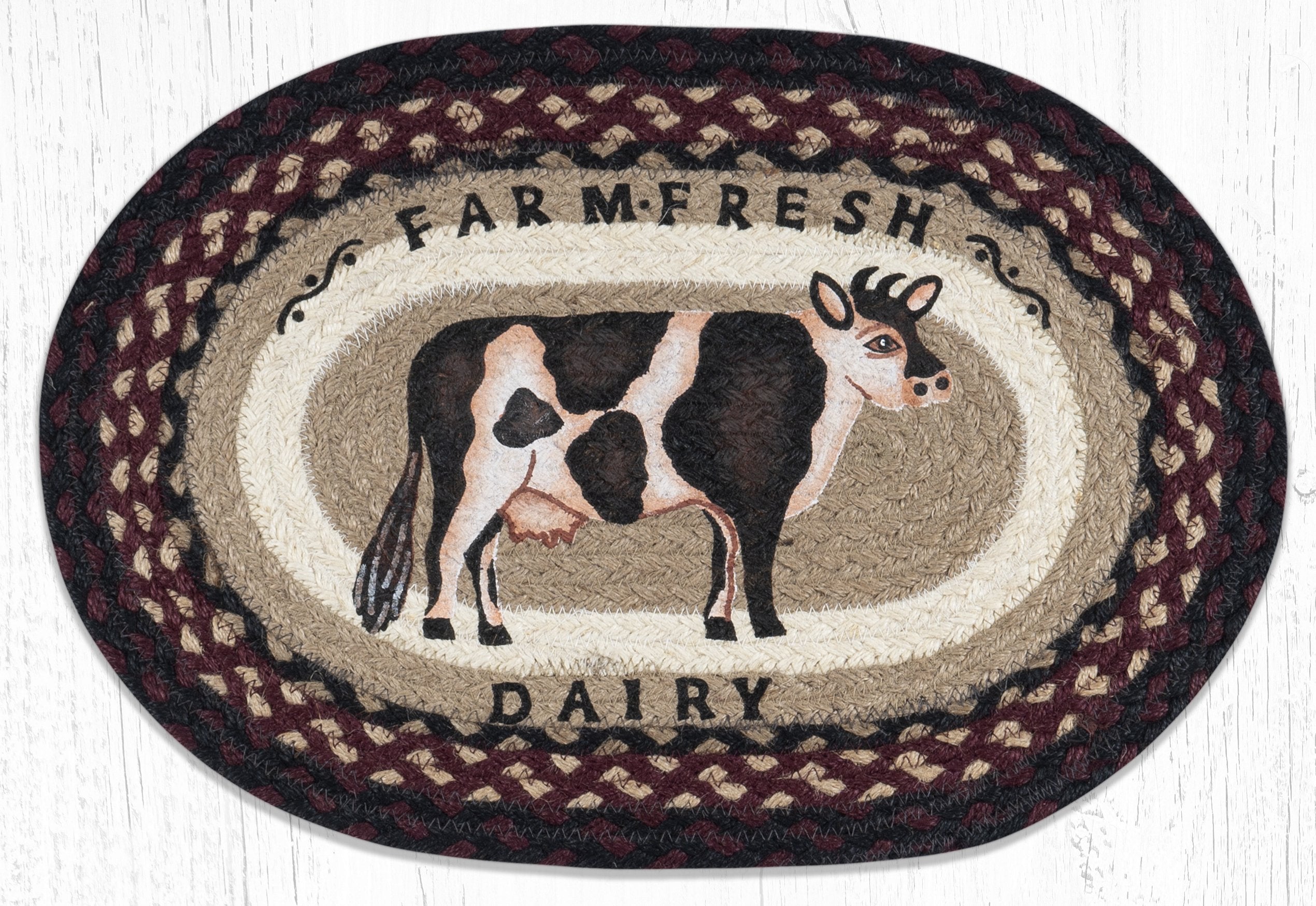 Earth Rugs鈩 PM-OP-344 Farmhouse Cow Oval Placemat 13"x19"