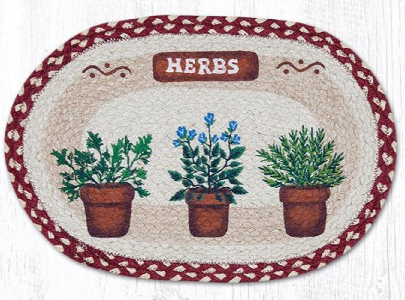 Earth Rugs鈩 PM-OP-524 Herbs Oval Placemat 13"x19"