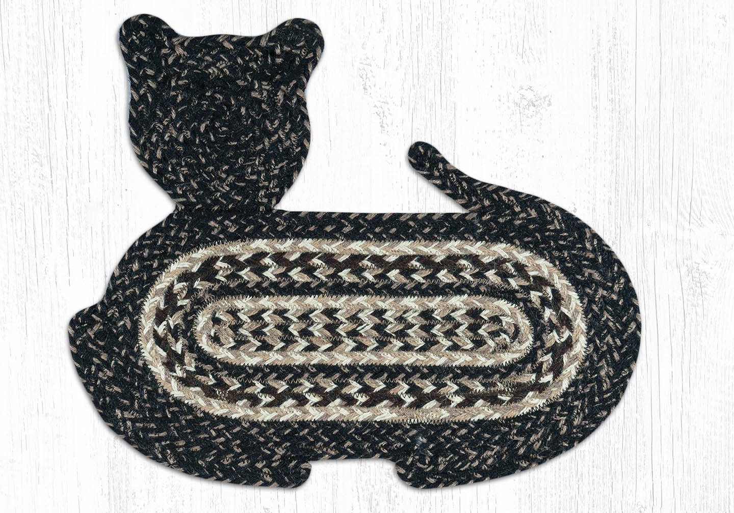 Earth Rugs鈩 CT-9-93 Black + Tan Cat Shaped Rug 14.5"x19.5"