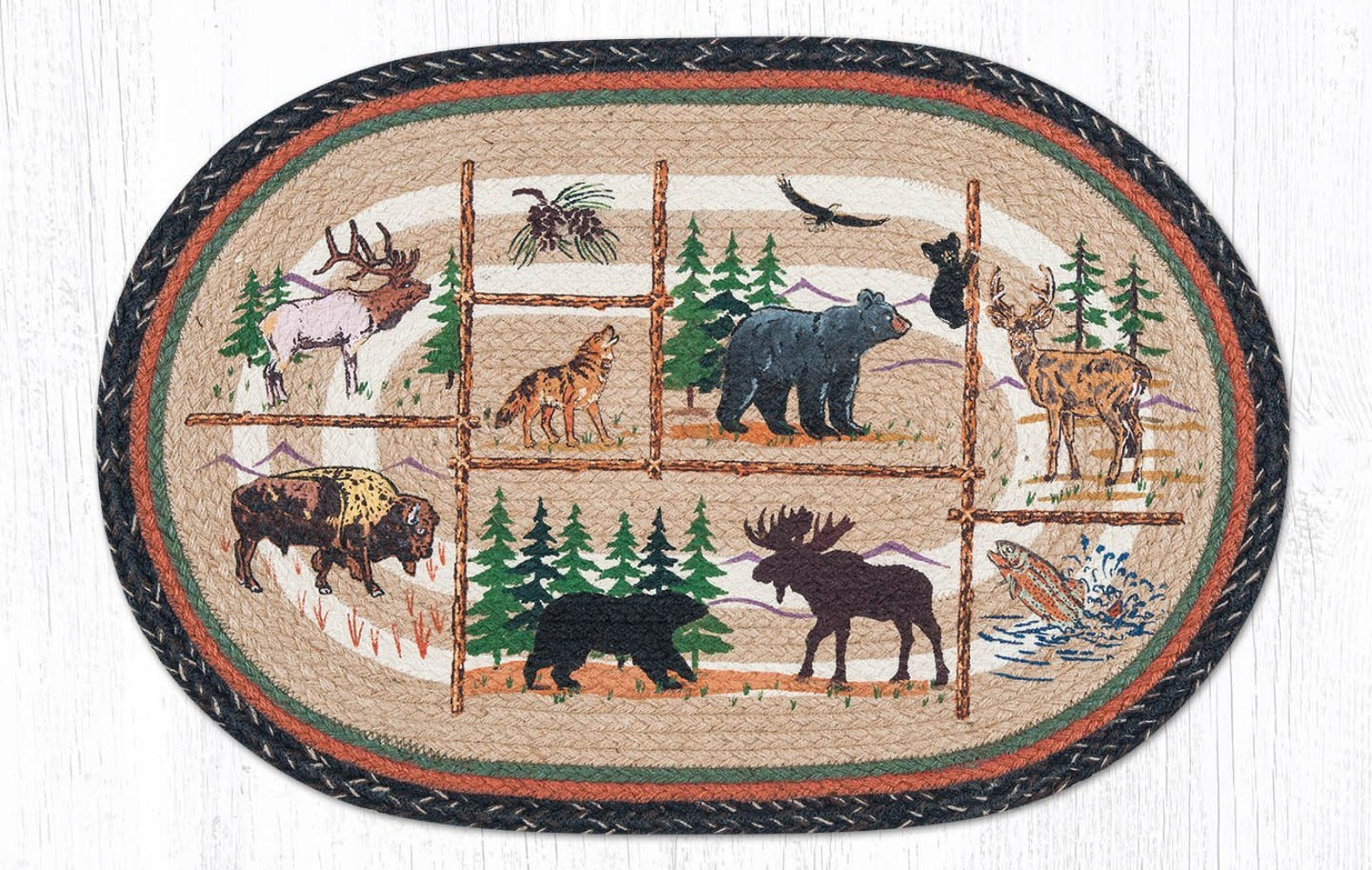 Earth Rugs鈩 OP-583 Lodge Animals Oval Patch Rug 20"x30"