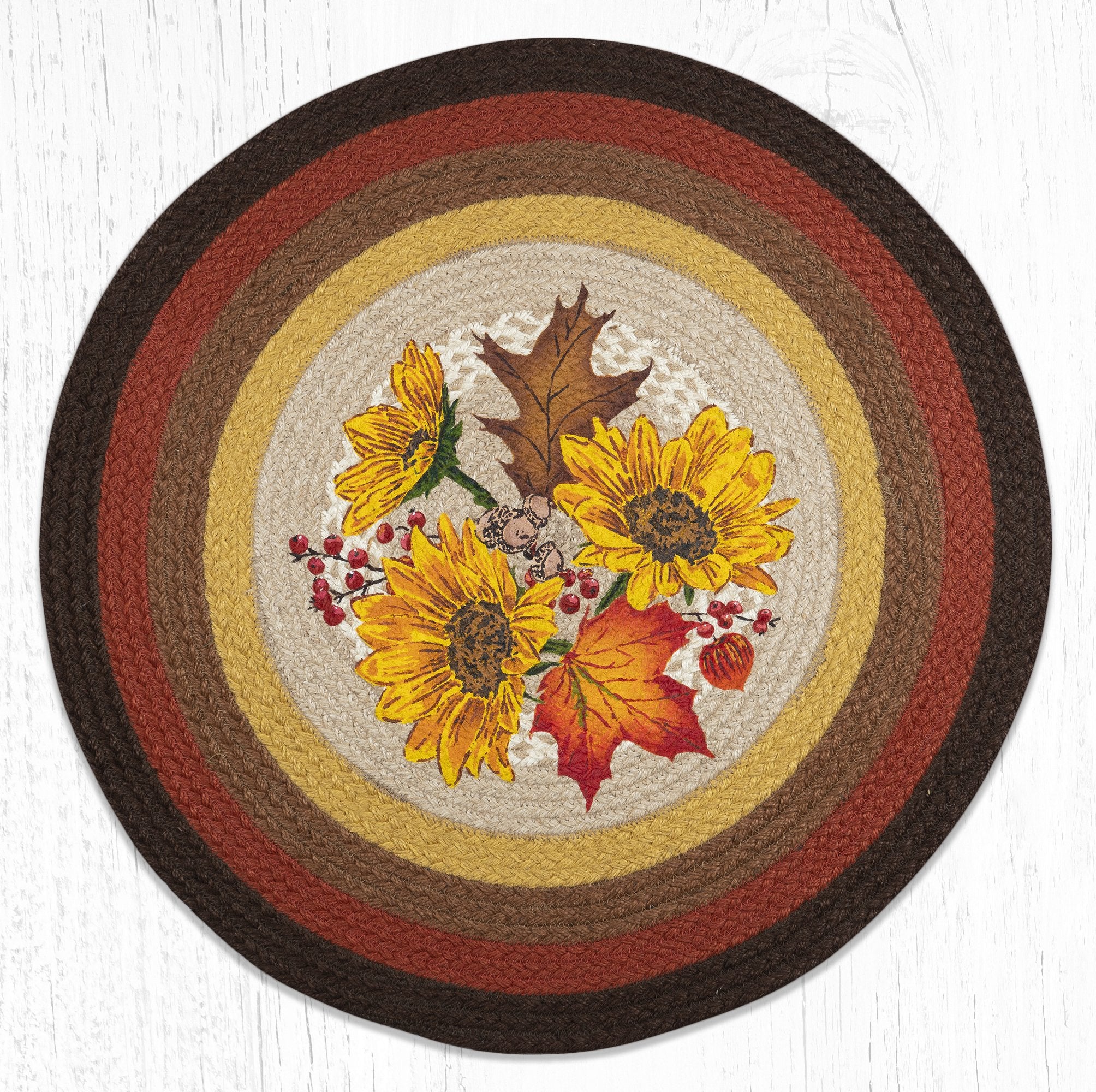 Earth Rugs鈩 RP-606 Autumn Sunflowers Round Patch 27"x27"