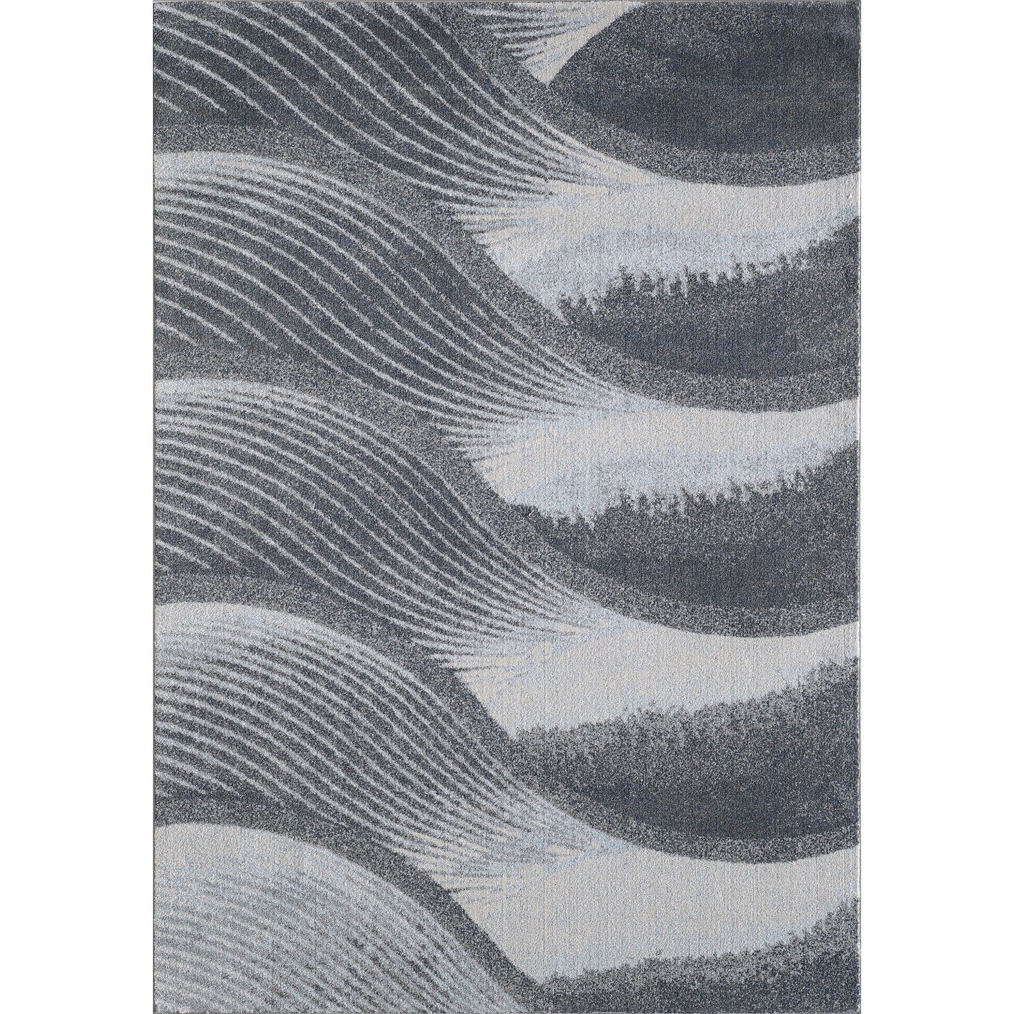 HomeRoots 5鈥 x 8鈥 Gray Blue Abstract Waves Modern Area Rug