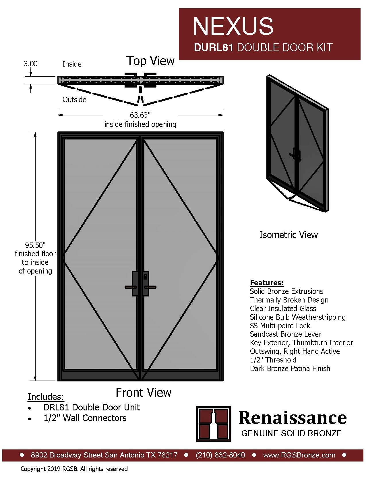 Double Door 1 Lite Renaissance Gsb