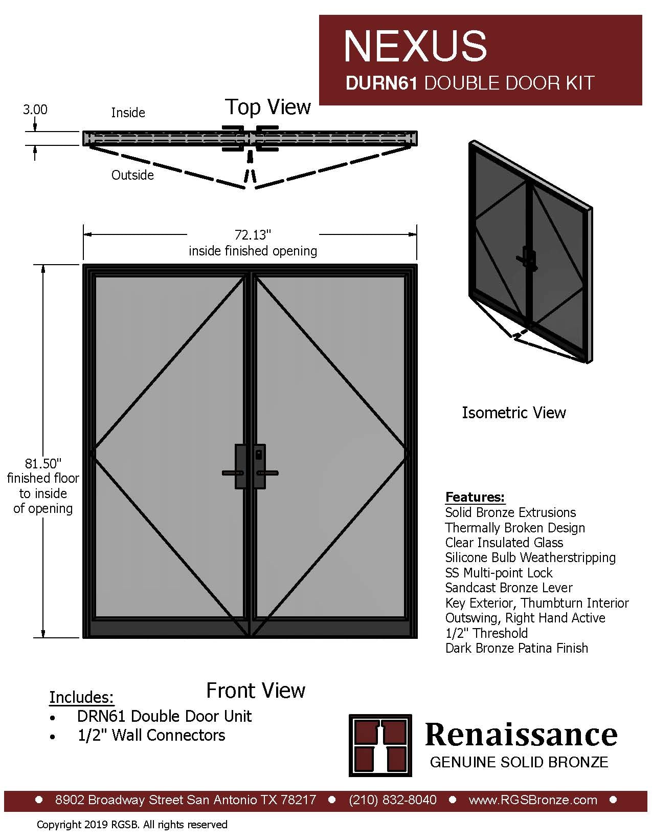 Double Door 1 Lite Renaissance Gsb