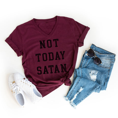 Not Today Satan V-Neck T-Shirt | Birthday Gift Bff | Funny Shirt | Birthday Gift | Unisex Ladies Tee | Christian Tee Shirt
