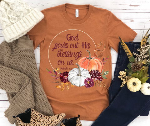 God pours out His blessings on us./Faith Shirt/ Women's Christin T shirt/Fall Shirt/Pumpkin Shirt/Mothers gifts