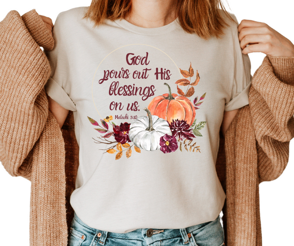 God pours out His blessings on us./Faith Shirt/ Women's Christin T shirt/Fall Shirt/Pumpkin Shirt/Mothers gifts