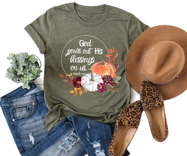 God pours out His blessings on us./Faith Shirt/ Women's Christin T shirt/Fall Shirt/Pumpkin Shirt/Mothers gifts