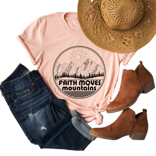 Faith Moves Mountains | Faith Can Move Mountains | Women's Christian Graphic Tee Top Shirt | Gift