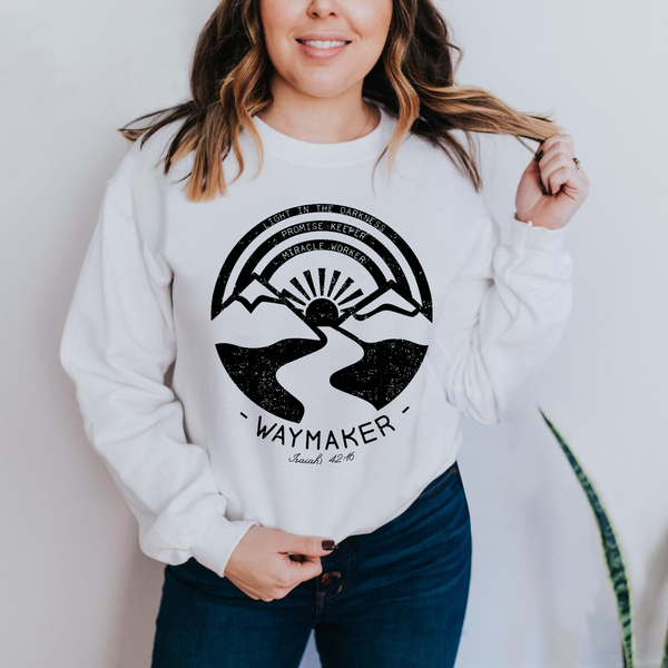 Waymaker Miracle Worker Promise Keeper | Women's Christian Graphic Sweatshirt | Faith Shirt | Way Maker Shirt