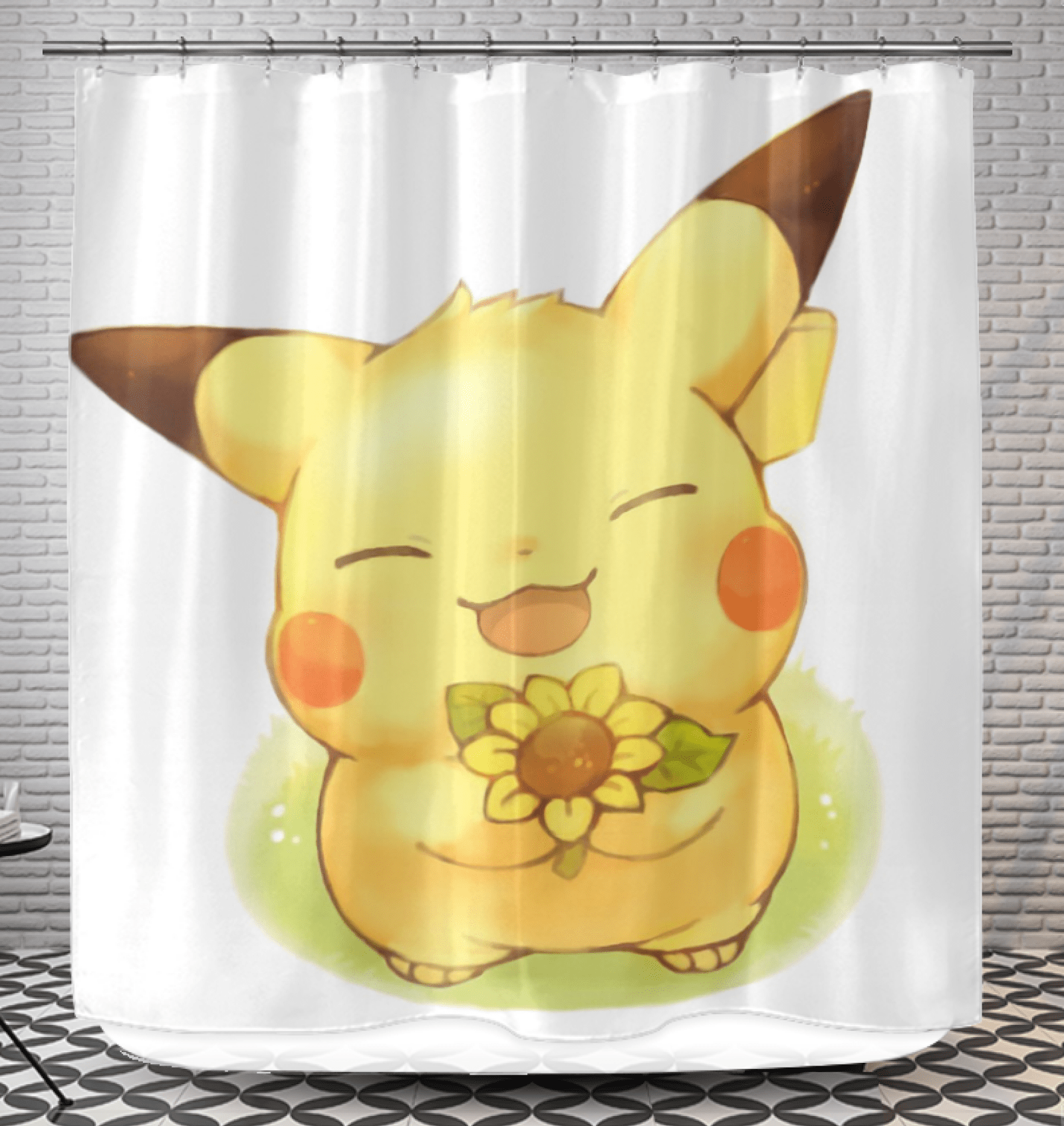 Pokemon Shower Curtain Pikachu With Sunflower Anime Shower Curtain 8xgear