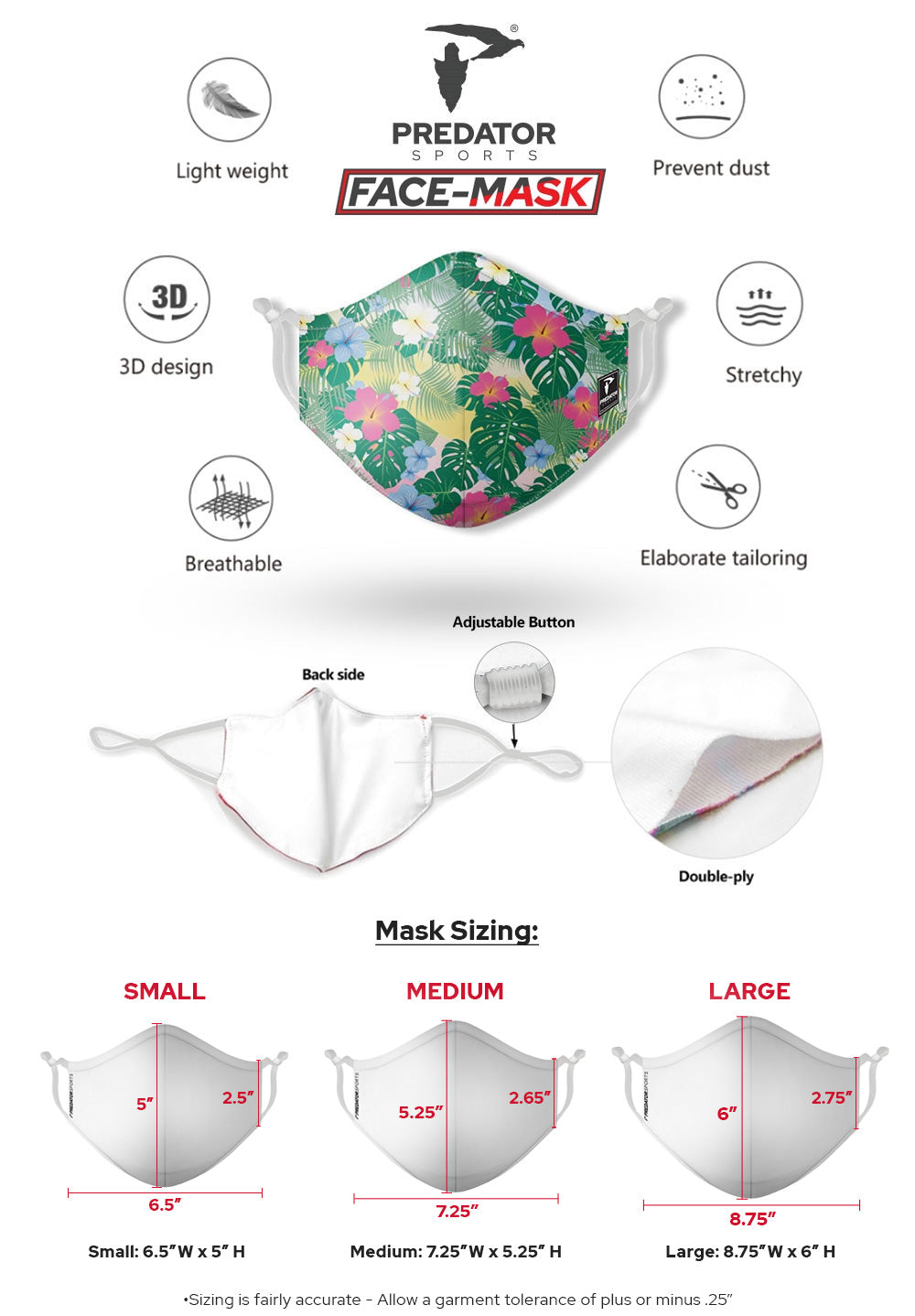 Predator Sports Facemask Sizing Specifications