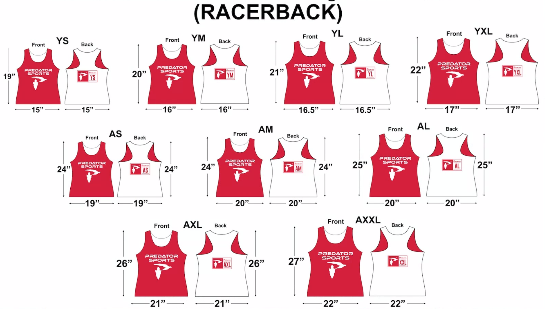 Predator Sports Custom Deluxe Lacrosse Pinnies Youth Sizing Guide