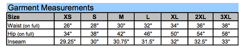 Product Measurement Chart