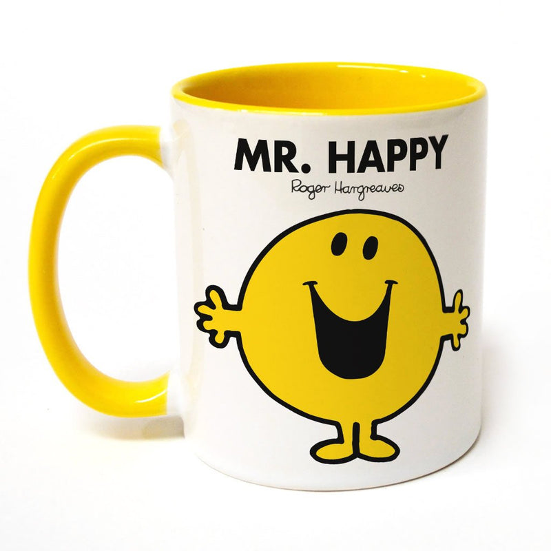Personalised Mr Happy Large Porcelain Colour Handle Mug