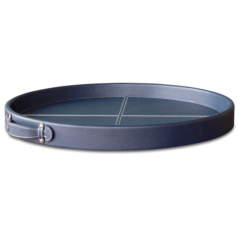 Round Leather Stitched Tray in and Navy – Hollywood At Home