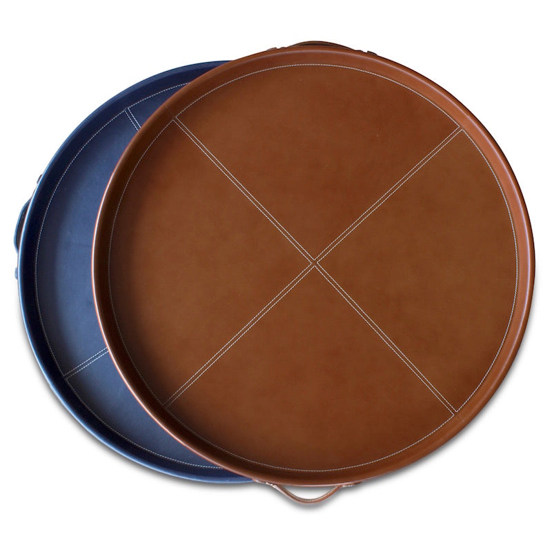 Round Leather Stitched Tray in and Navy – Hollywood At Home