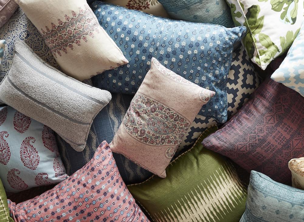 Peter Dunham Textiles Kashmir Paisley in Red/Blue Pillow