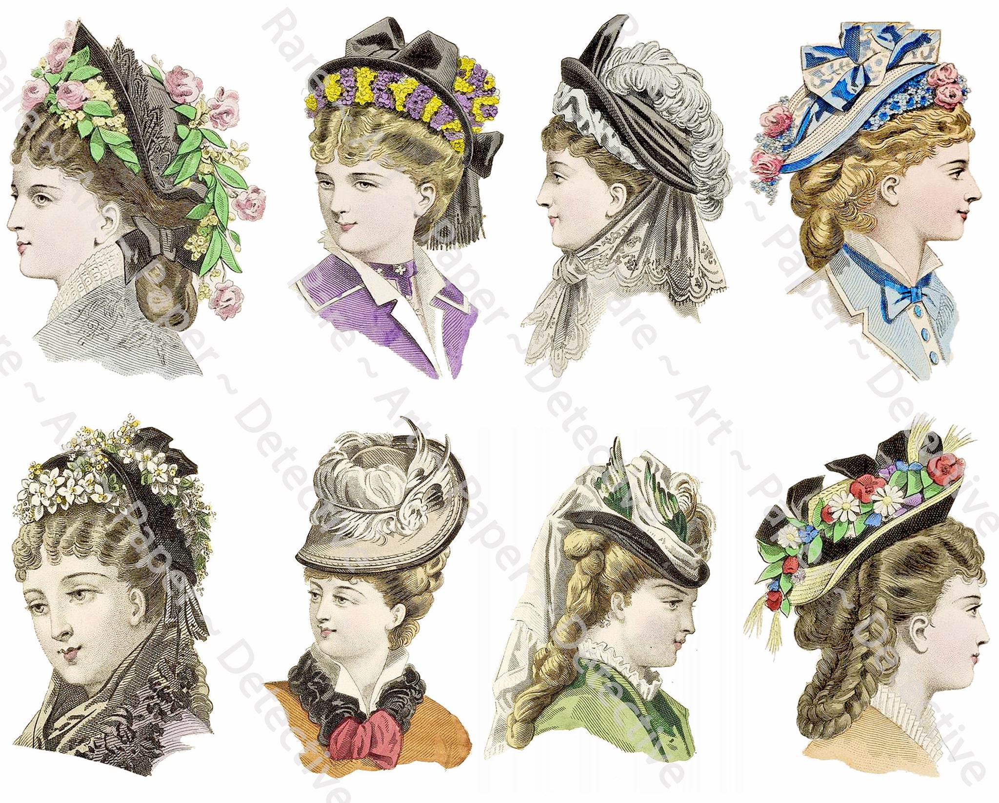Victorian Women Stickers, Antique Ladies Portraits, Vintage Pictures of Women, Fashions & Hats, Paper Doll Accent, CUT and PEEL Sheet, 1161