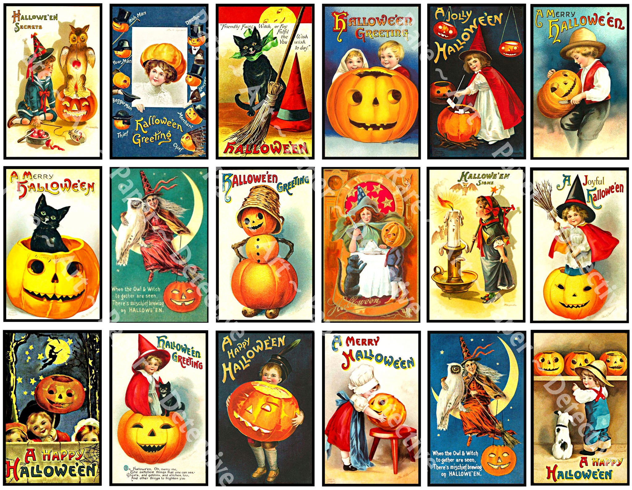 Halloween Clip Art Stickers, Mini Victorian Halloween Postcard Images ...