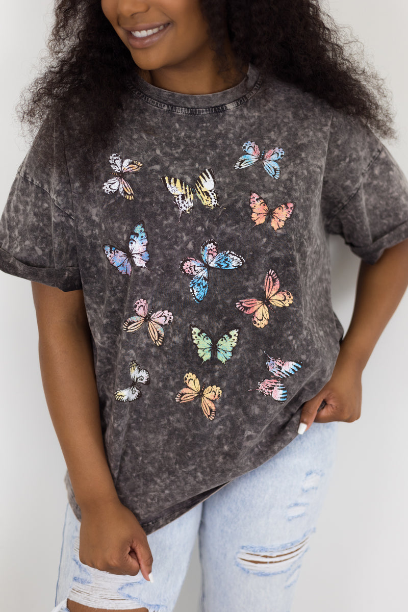 Butterfly Acid-Washed Graphic Tee | Stylish & Affordable | UOI Boutique