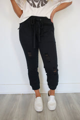 Drawstring Waist Distressed Joggers | Stylish & Affordable | UOI Boutique
