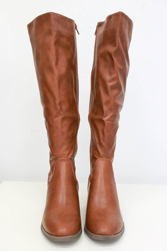 cognac knee high boots