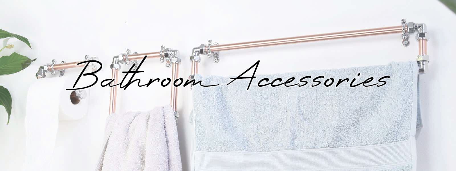 Copper, chrome and brass bathroom accessories collection image featured in our online bathroom shop