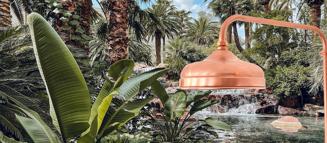 copper shower in a tropical garden usa