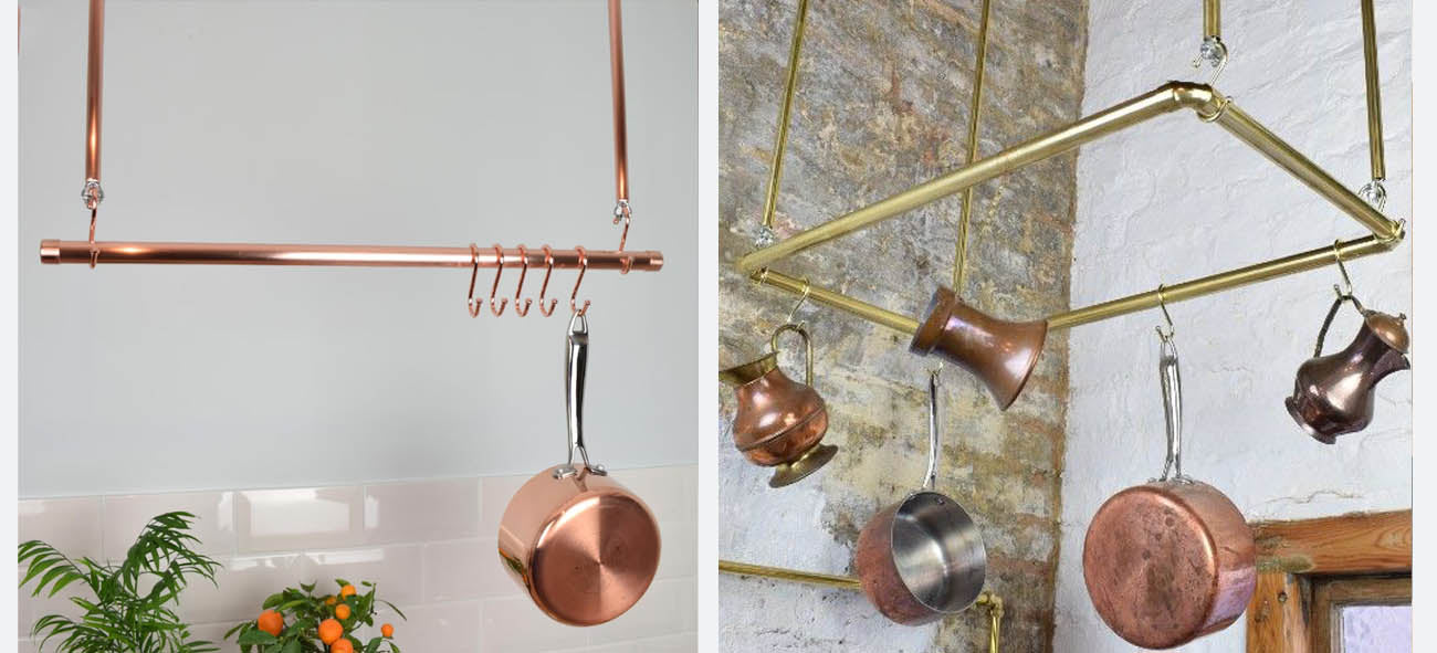 hanging pot and pan rail kitchen