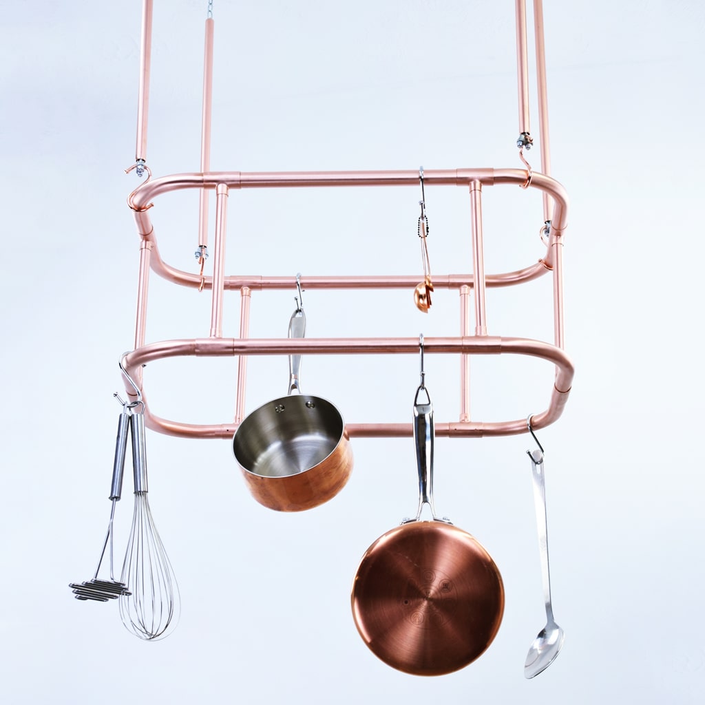 Two Tier Curved Copper Hanging Pot And Pan Rack