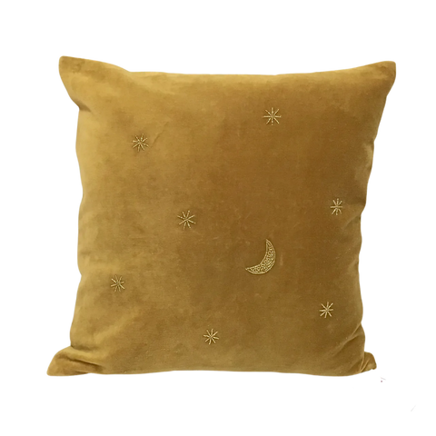 Embroidered Moon & Star Velvet Cushion