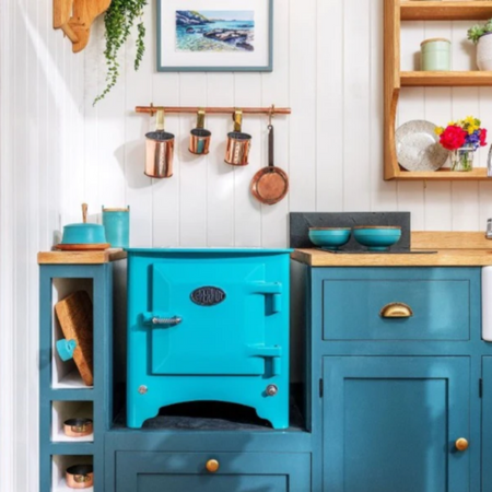 Everhot mini stove blue in a kitchen