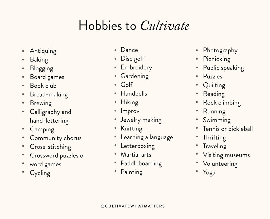 List of hobbies to try