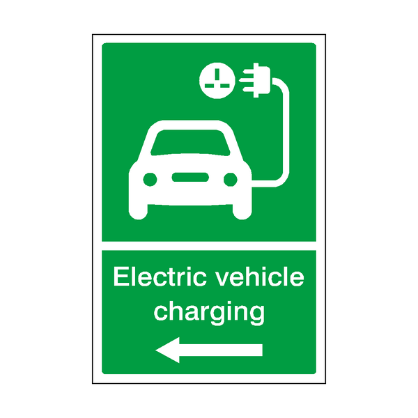 Electric Vehicle Charging Left Arrow Sign SafetyLabel.co.uk